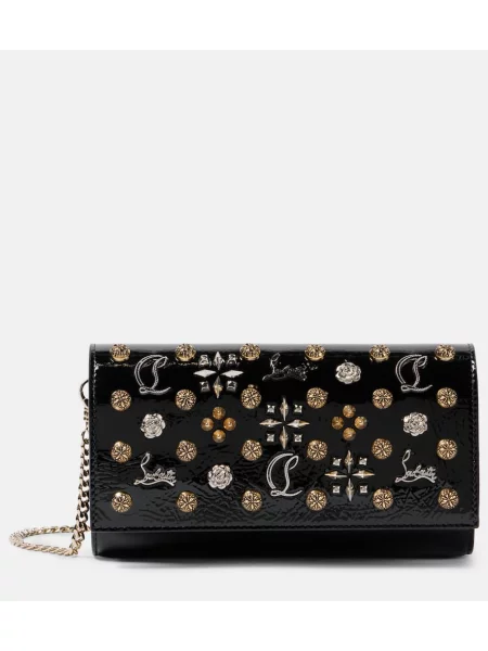 Colier Christian Louboutin din piele de lac negru