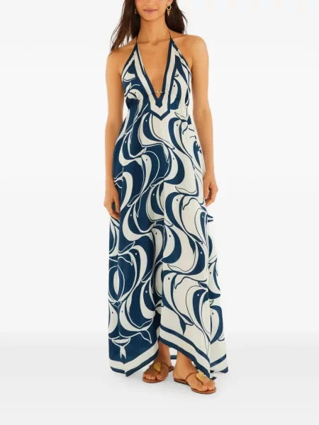 Rochie maxi Farm Rio cu imagine cu gât halter albastru