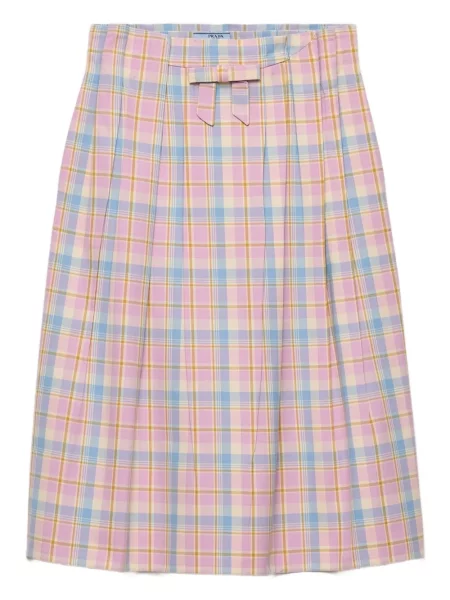 Fustă midi Prada cu funde în carouri până la genunchi roz