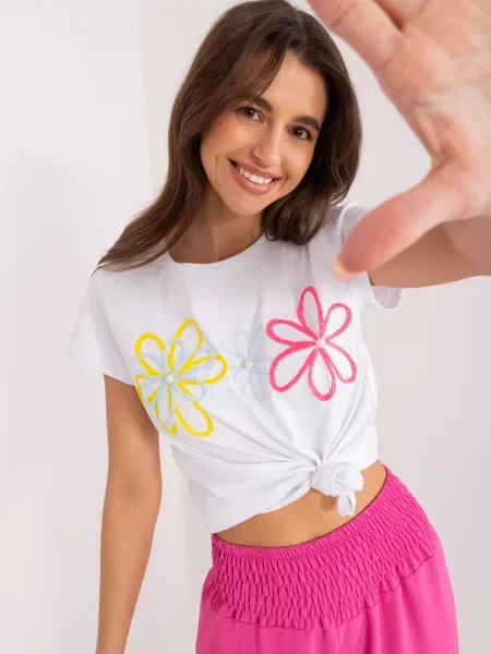 Koszulka Fashionhunters z koralikami biała