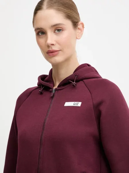 Однотонный свитер Ea7 Emporio Armani с капюшоном бордовый