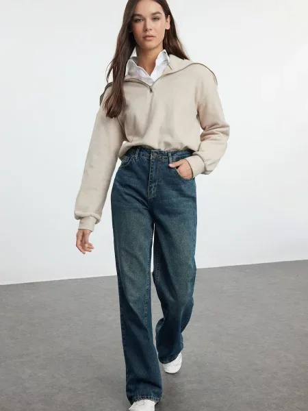 Blugi Trendyol cu talie înaltă albastru