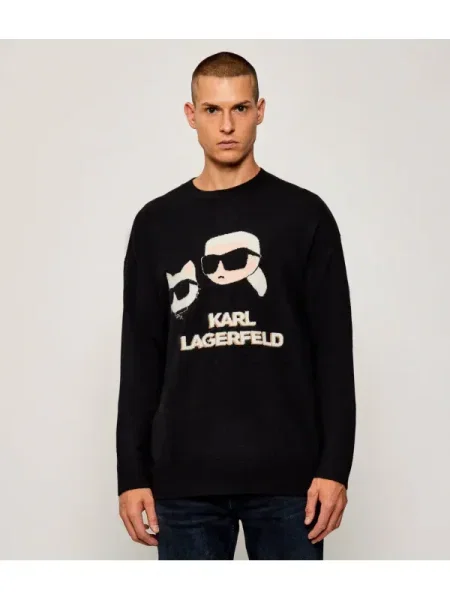 Karl Lagerfeld Pulover | Relaxed fit cu adaos de lână negru