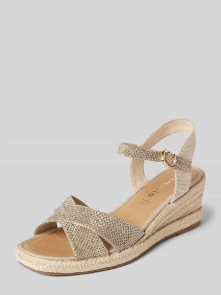 Buty na koturnie z efektem plecionki Tamaris złote