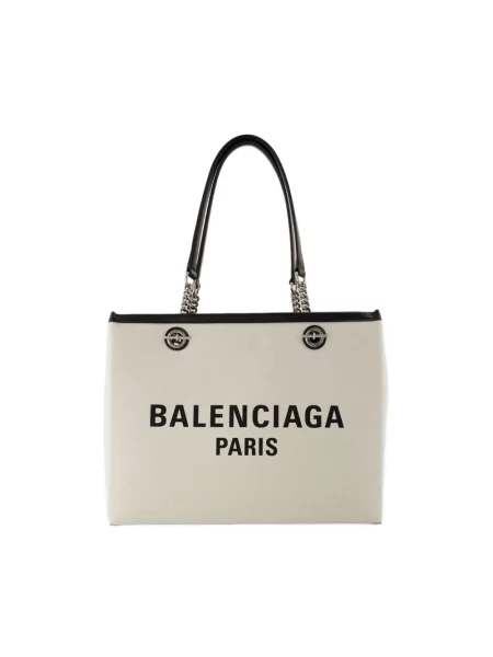 Lniana shopperka Balenciaga beżowa