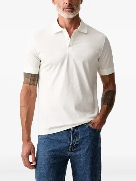 Scurt tricou polo Karl Lagerfeld din jacard alb