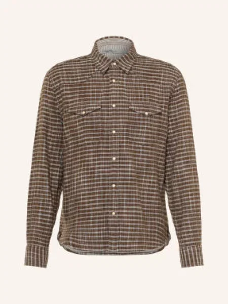 Allsaints Košile Court Comfort Fit hnědá bílá