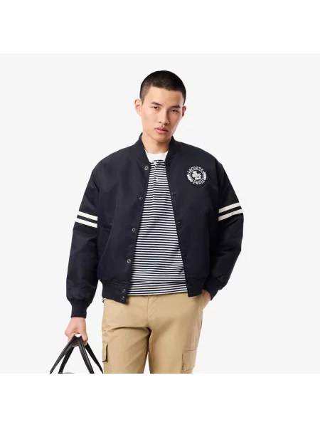 Lacoste Wodoodporna Kurtka Bomber Z Haftowanym Emblematem niebieski