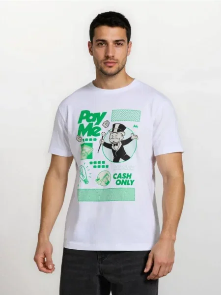 Sinsay koszulka z nadrukiem Monopoly biały