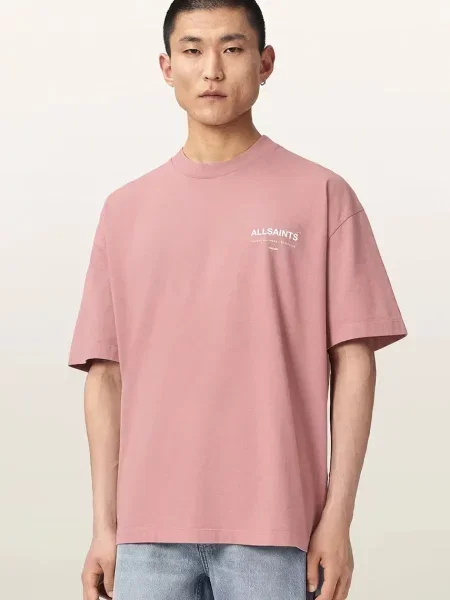 AllSaints tricou oversized pentru bărbați din BACKSTAGE SS CREW roz