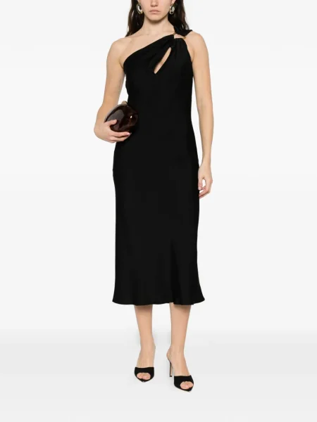 Rochie maxi Max Mara drapată cu un umăr gol de costum negru