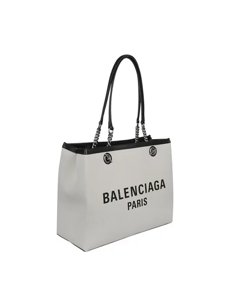Lniana shopperka Balenciaga beżowa