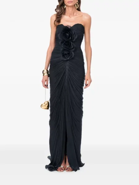 Rochie maxi Ana Radu cu model floral cu volane negru