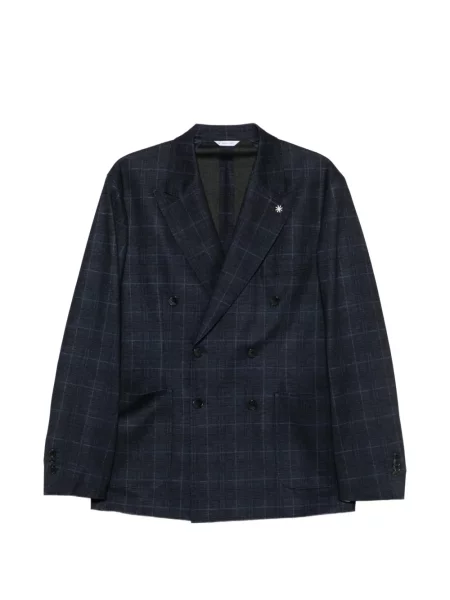 Costum Manuel Ritz în carouri cu două rânduri de nasturi albastru