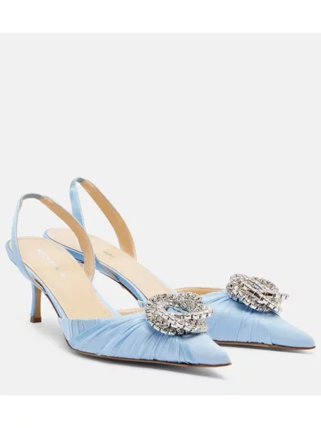 Galaxie pantofi cu toc Mach & Mach din satin slingback albastru