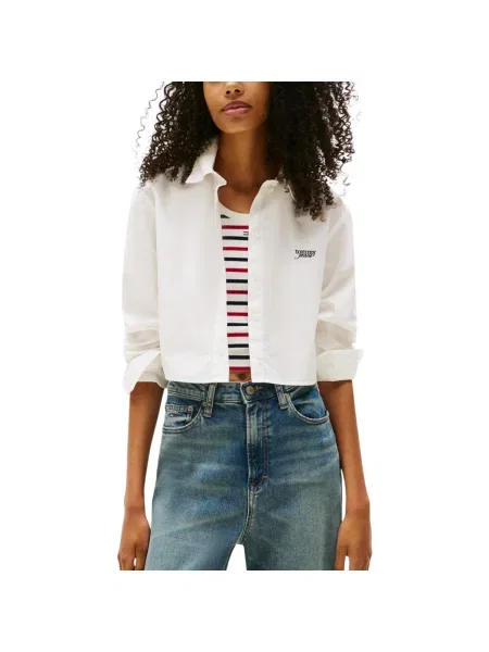 Csíkos cropped blúz Tommy Hilfiger fehér