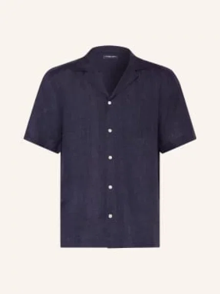 Frescobol Carioca Letní Košile Angelo Extra Slim Fit Z Lnu tmavě modrá