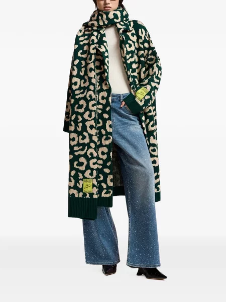 Cardigan Essentiel Antwerp cu model leopard din jacard verde