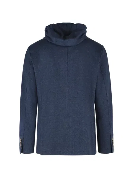 Sacou Eleventy cu glugă cu model herringbone albastru