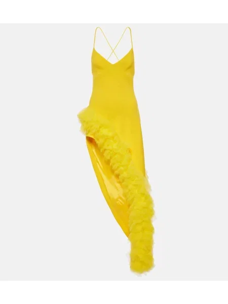 Volnena midi obleka David Koma z volani rumena