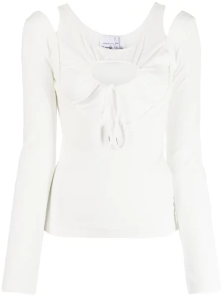 Tricou Natasha Zinko cu motiv cu inimi lung alb