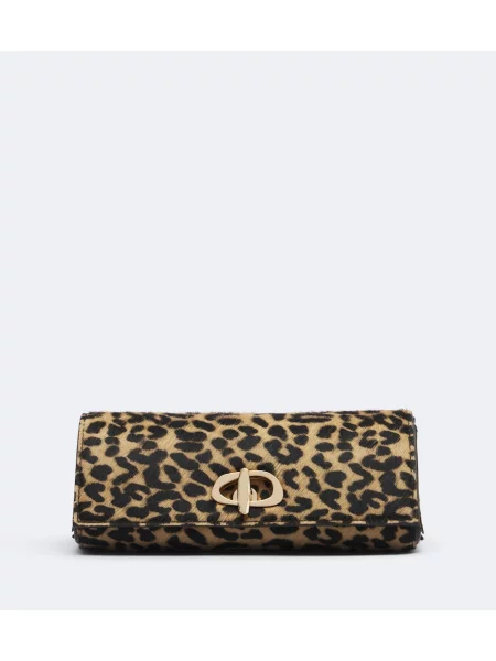 Geantă plic Amanu cu imagine cu model leopard bej