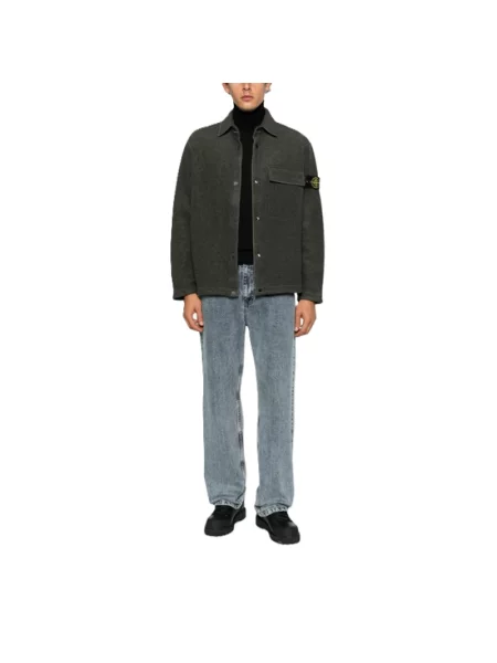 Kurtka koszulowa Stone Island wełniana z kamieniami zielona