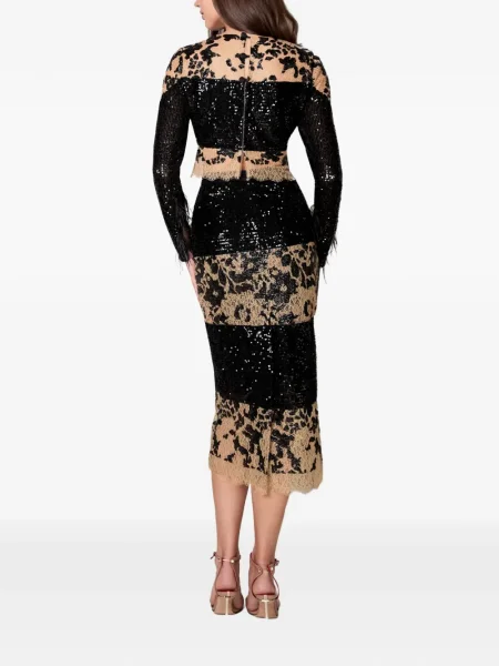 Spódnica midi Imroska z cekinami w kwiatki do kolan czarna