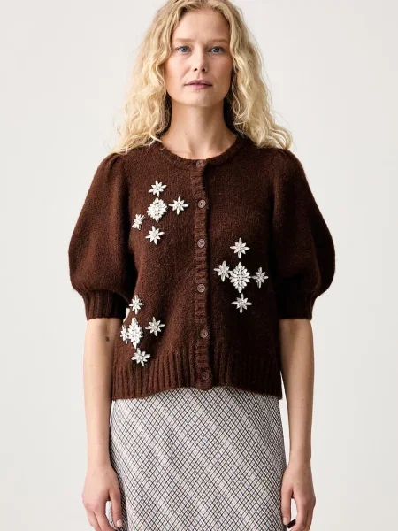 MUNTHE cardigan pentru femei cu amestec de lână VOCCA maro