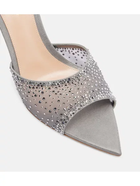 Papuci tip mules Gianvito Rossi de cristal argintiu