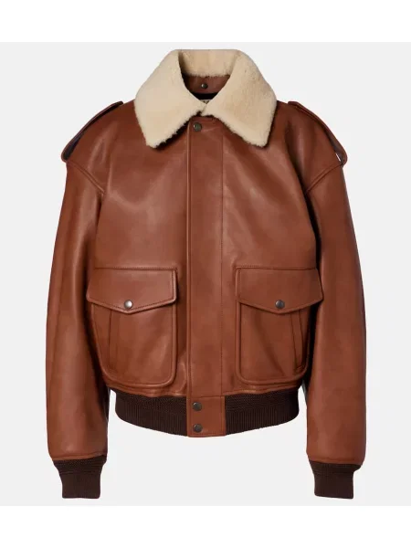 Kurtka skórzana Saint Laurent brązowa