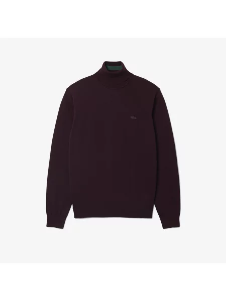 Lacoste Sweter Z Wełny Merino Z Golfem brązowy