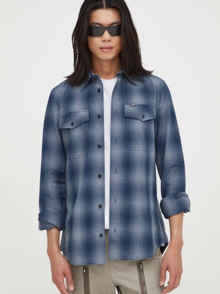 Риза G-Star Raw мъжка с кройка по тялото с класическа яка тъмносиньо