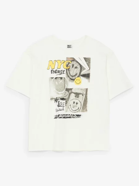 T-shirt z serii Smiley World z czystej bawełny loose fit biała