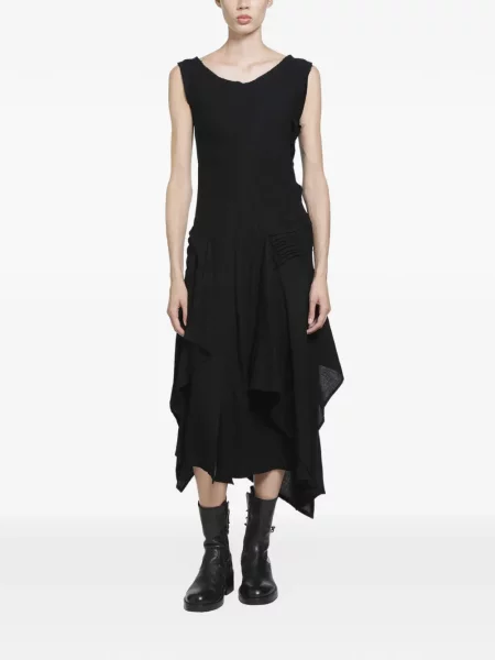 Rochie midi Yohji Yamamoto asimetrică negru