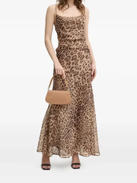 Fusta maxi Bardot cu imagine cu model leopard maro