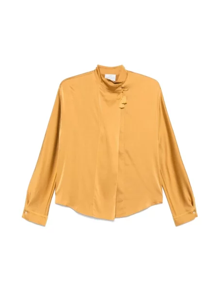 Koszula Forte Forte z wysokim kołnierzem z bursztynem żółta