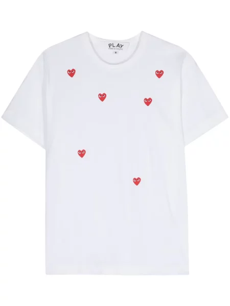 Tricou Comme Des Garcons Play cu imagine cu motiv cu inimi alb