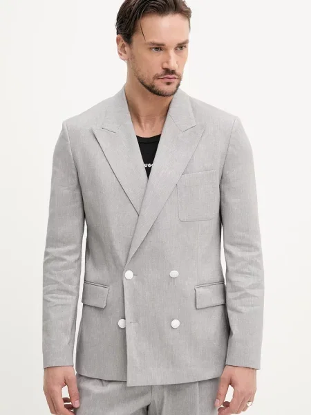 Suknjič s primesjo lanu HUGO siva