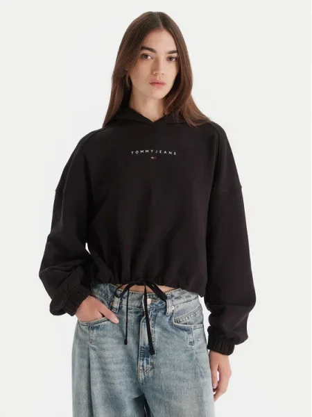 Суичър с качулка Tommy Jeans с качулка с принт черно