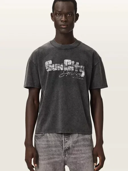 AllSaints Basic majica kratkih rukava za muškarce od pamuka SUN crna