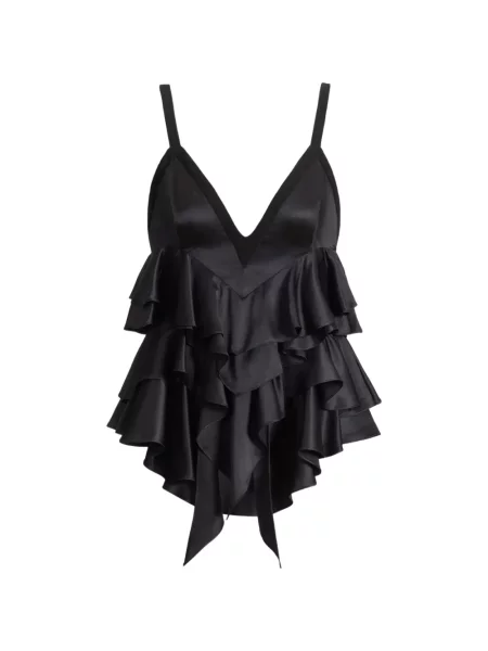 Top Balmain din satin cu bretele subțiri negru