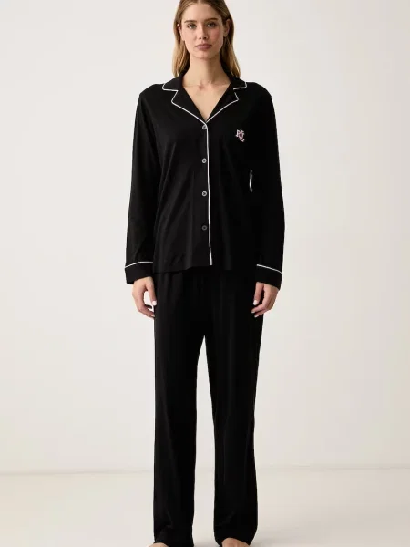 Lauren Ralph Lauren dvojdielne pyžamo dámske s bavlnou čierna
