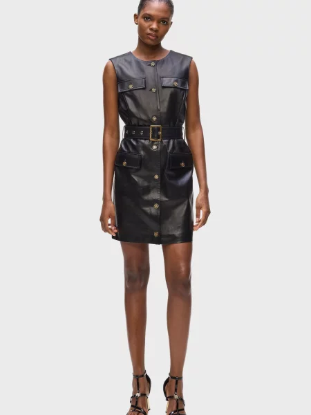 Кожаное платье Karl Lagerfeld ретро черное