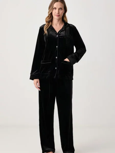 Lauren Ralph Lauren dvoudílné pyžamo velurové černé