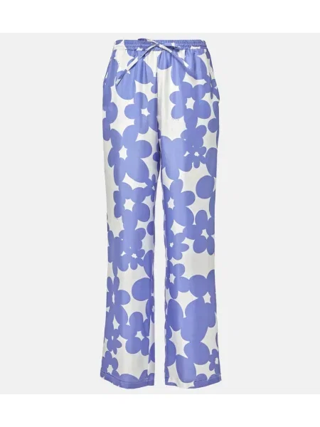 Pantaloni Marni de mătase cu model floral albastru