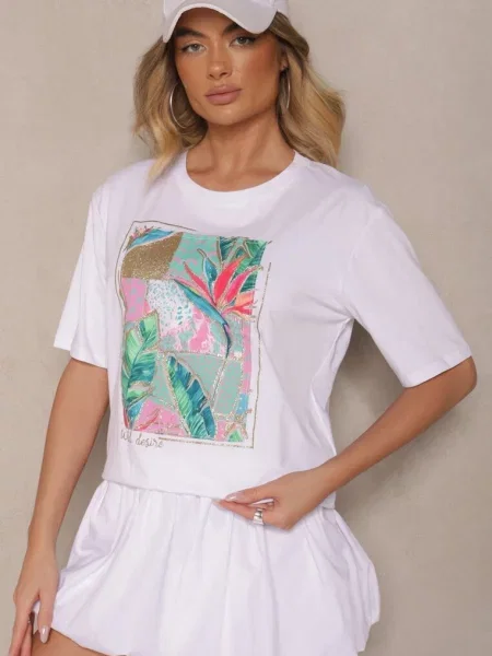 T-shirt z Bawełny Ozdobiony Brokatem Isadelle biały