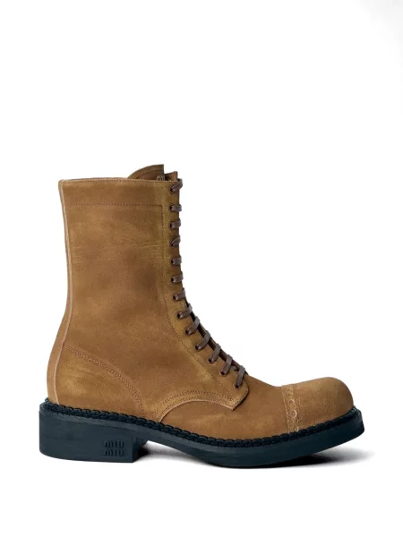 Botine Miu Miu cu șireturi din dantelă maro