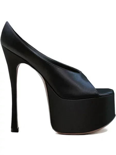 Pantofi cu toc Amina Muaddi din satin cu platformă negru