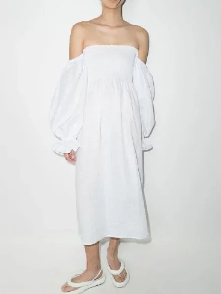 Lininė midi suknelė Sleeper balta